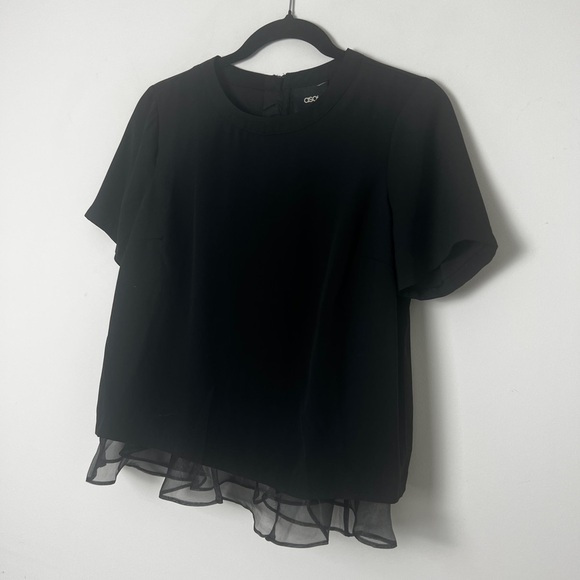 NEW ASOS Black Chiffon Ruffle Hem Short Sleeve Feminine Blouse Top US 4 - Picture 3 of 10
